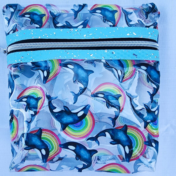 Clear Vinyl Pouch - Whales - Blue