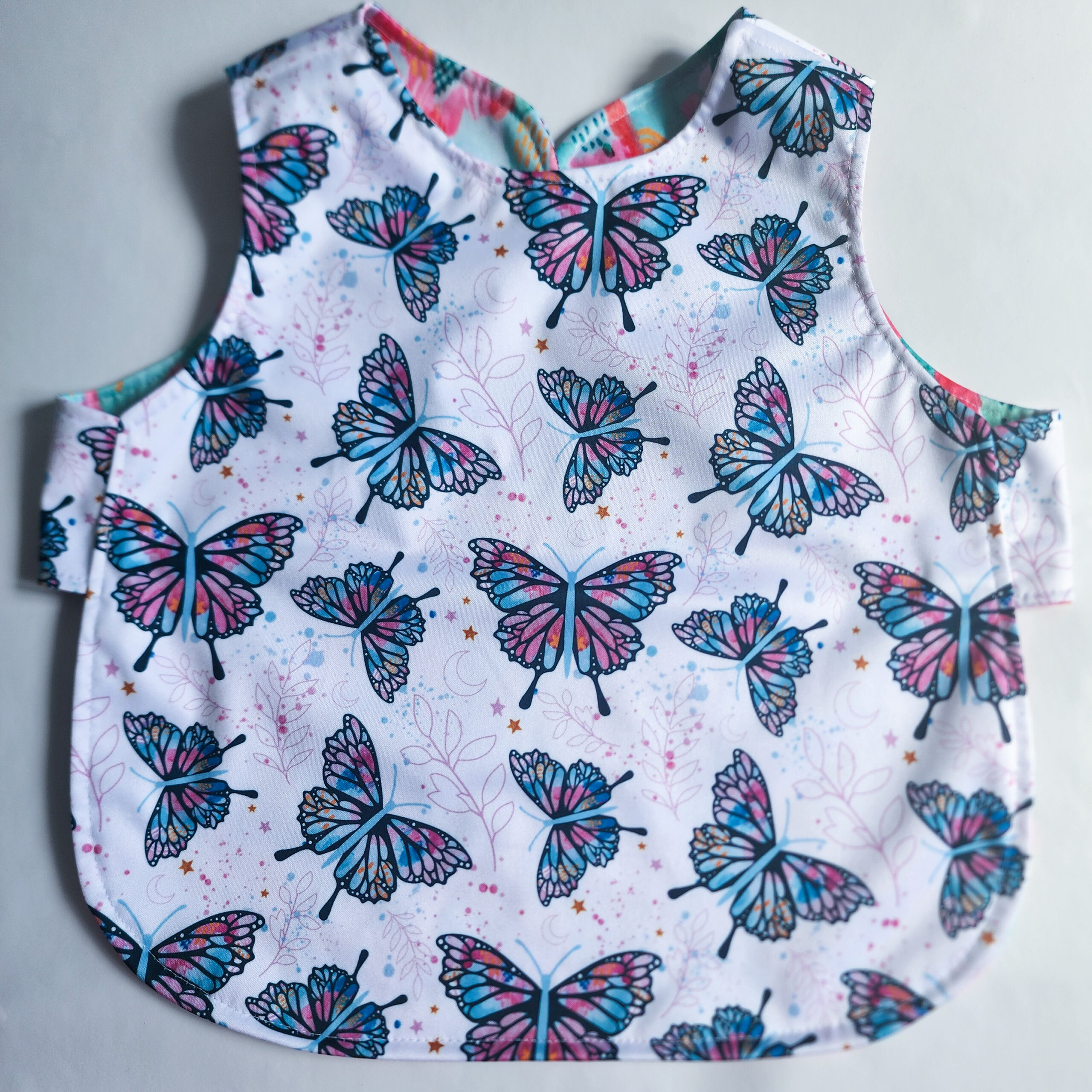 Smock Bib - Reversible - Butterflies & Watermelon splatter - Image 4