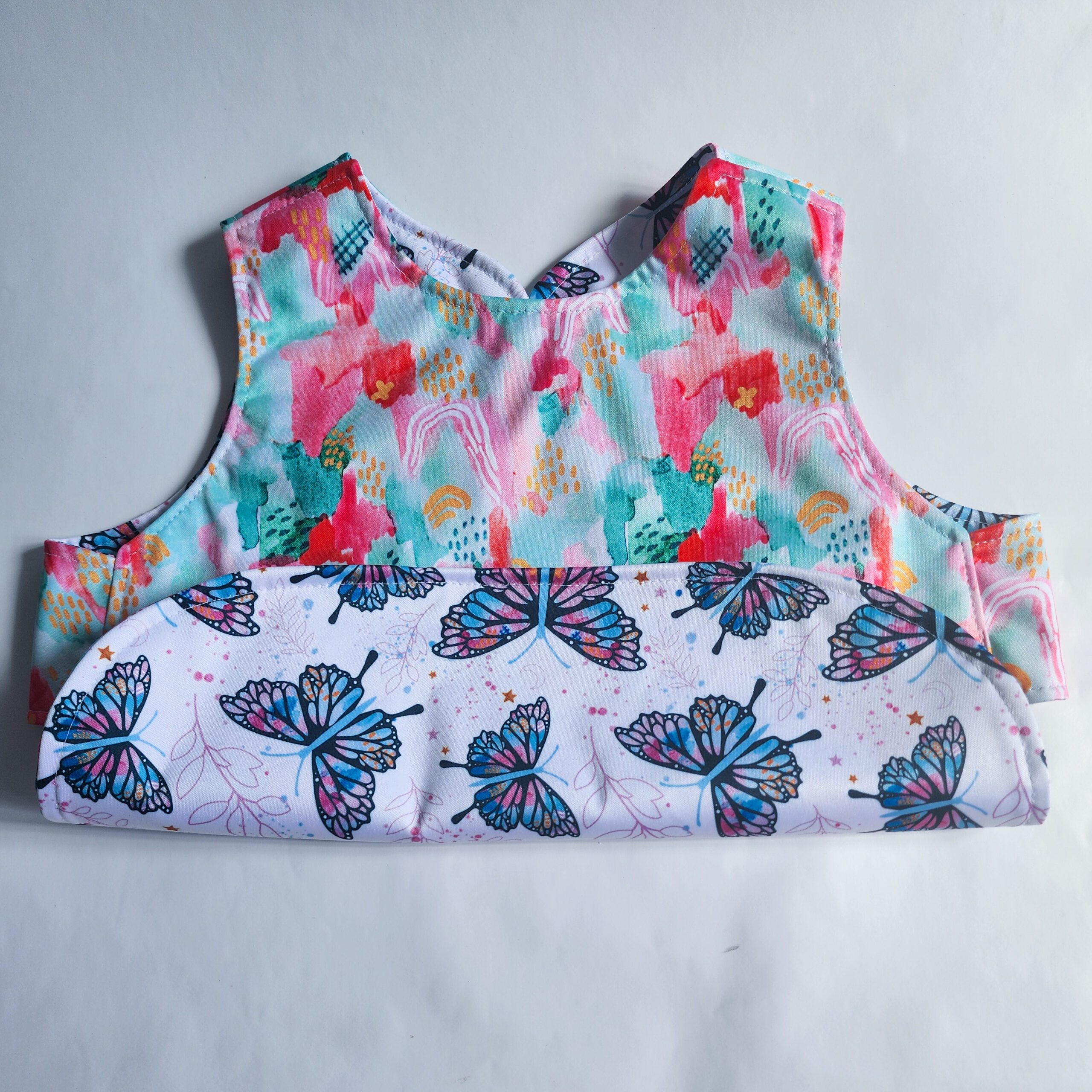 Smock Bib - Reversible - Butterflies & Watermelon splatter - Image 3