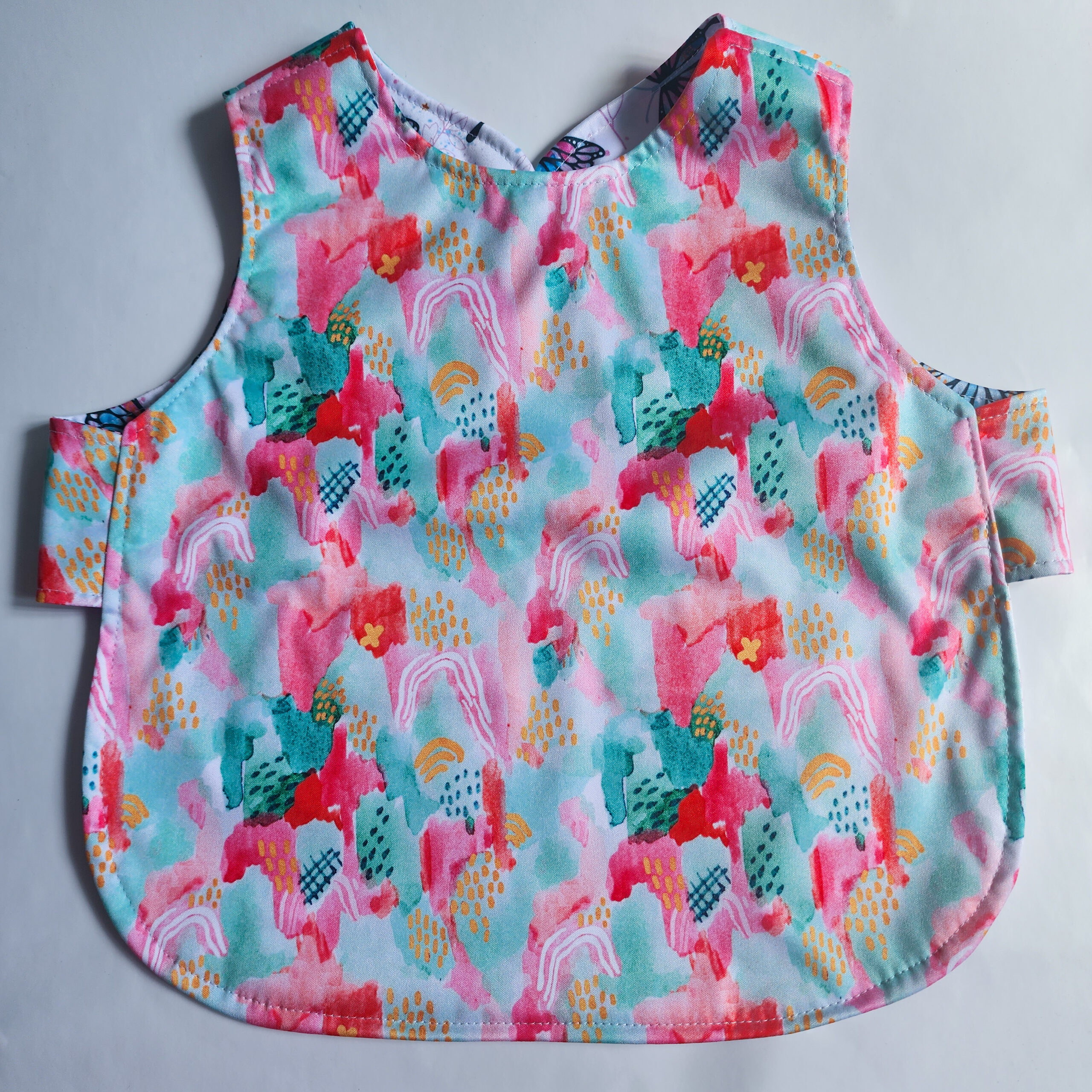 Smock Bib - Reversible - Butterflies & Watermelon splatter - Image 2