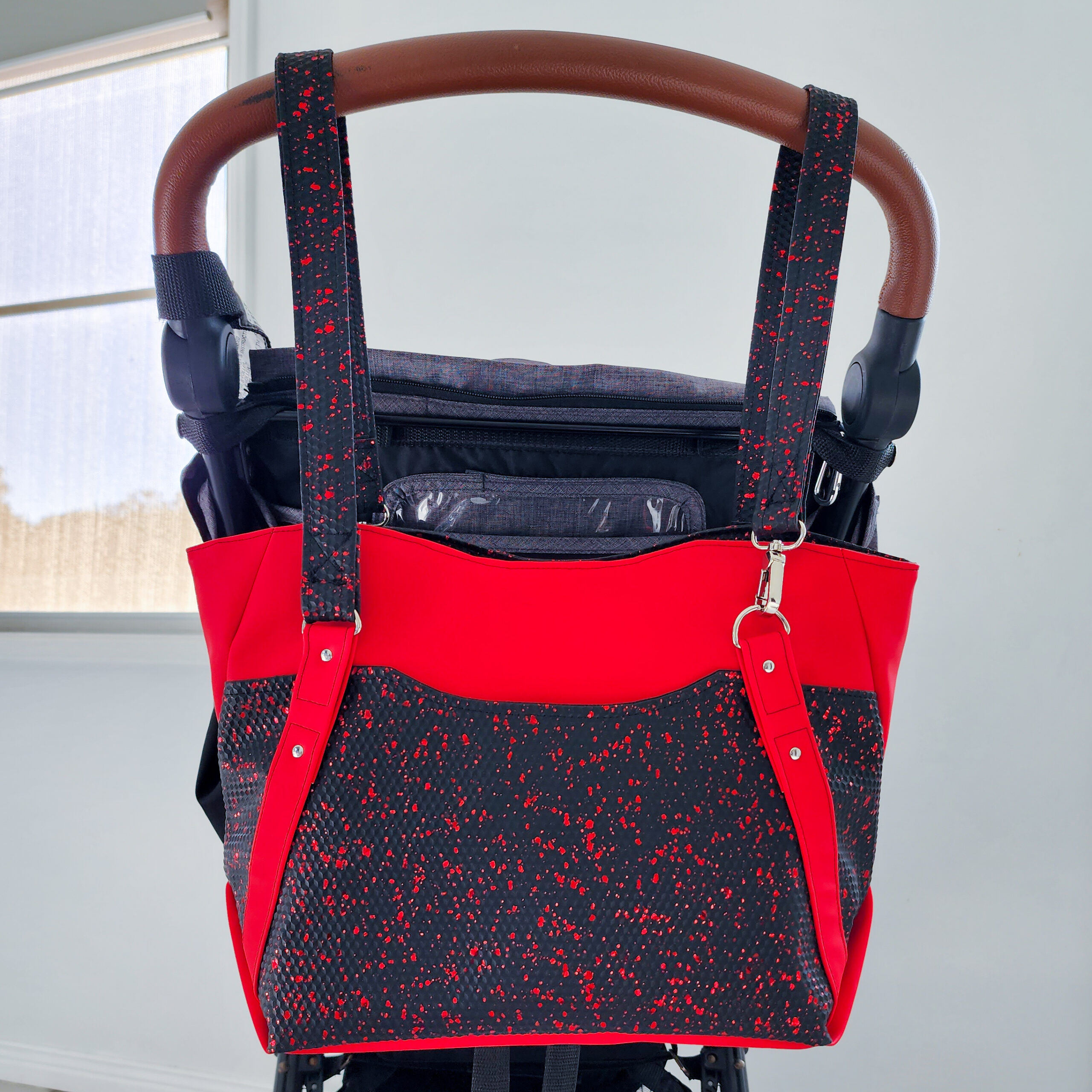 Hiraeth Handbag - Red & Textured black with red metallic speckles - Image 2