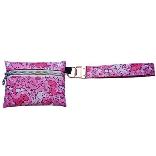 Bubblegum pouch with Wristlet - Pink Dinos