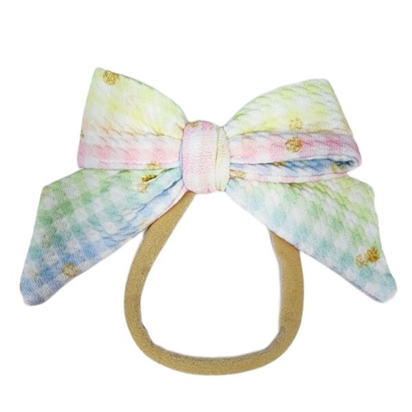 Hair Bow - Soft baby headband - Pastel Gingam