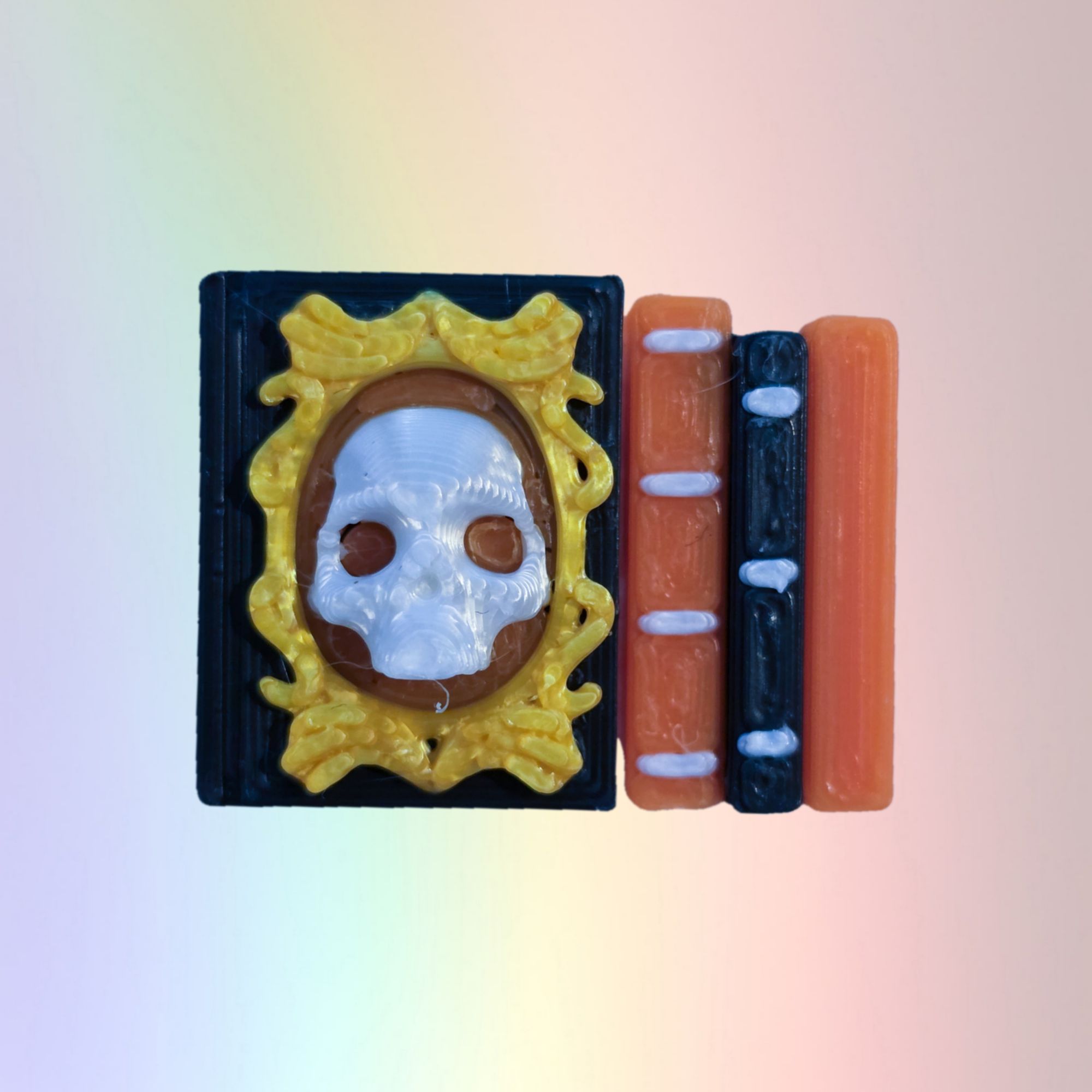 Skull black, gold and orange books - Custom Bookcase Clicker